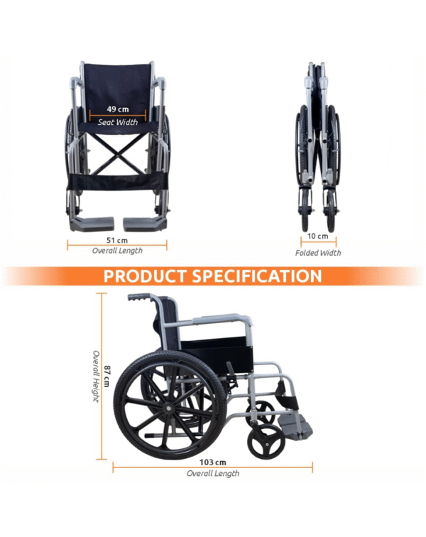 Vissco Rodeo Veer Mag Wheel, WheelChair With Fixed Handle & Swingable Footrest, Weight Capacity 100kg - Image 3