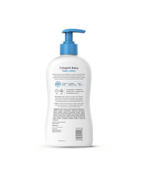 Cetaphil Baby Daily Lotion, Suitable for baby’s delicate skin, Shea Butter and Vit E, Dermatologist Tested and Pediatrician Recommended, 400 ml - Image 2
