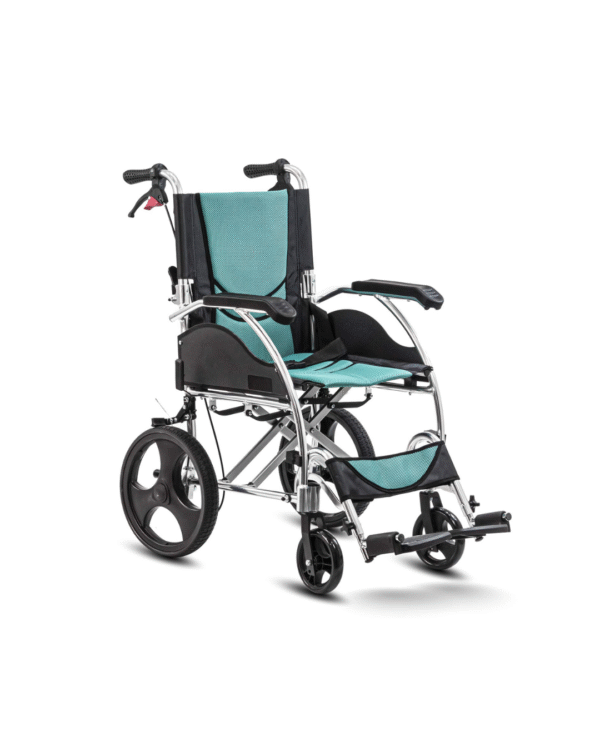 KosmoCare Stylex Premium Imported Ultra lightweight Transporter Wheelchair With Seat Belt -Crest Series-Light Blue