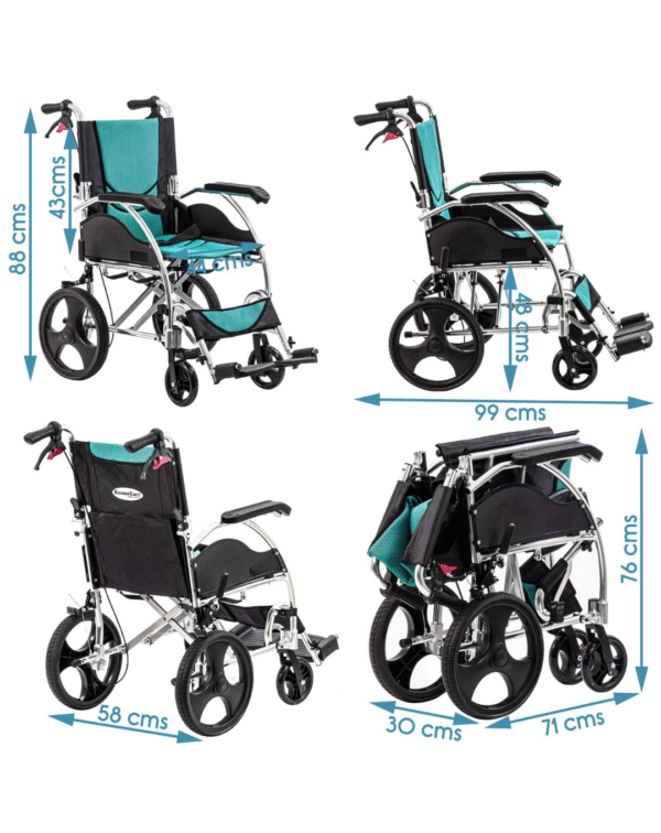 KosmoCare Stylex Premium Imported Ultra lightweight Transporter Wheelchair With Seat Belt -Crest Series-Light Blue - Image 3