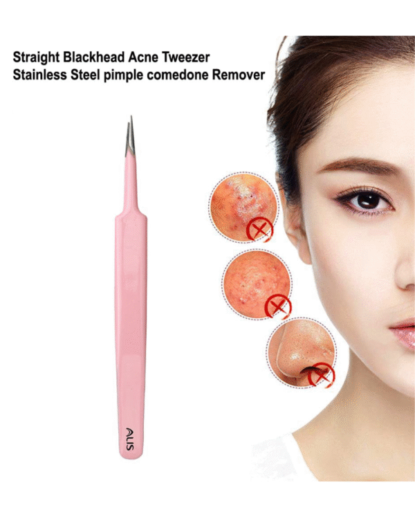 Alis Blackhead Tweezers Pimple Popping Facial Cleansing Tool, Remover Nipper Curved Bend Head Face Cleaner Acne Clip Beauty Tool - Image 3