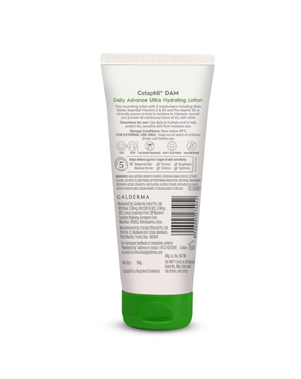 Cetaphil Daily Advance Ultra Hydrating Lotion for Dry/Sensitive Skin, Long Lasting Moisturizer for Face & Body, Multi, 100 g - Image 2