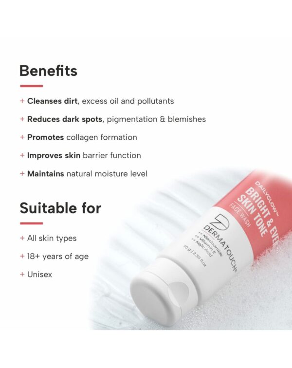 DERMATOUCH Bright & Even Tone Face Wash with Niacinamide, Vitamin E and Kojic Acid - Image 3