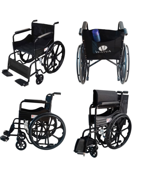 Veayva Folding mag wheel chair with dual break and sharp black colour - Image 2