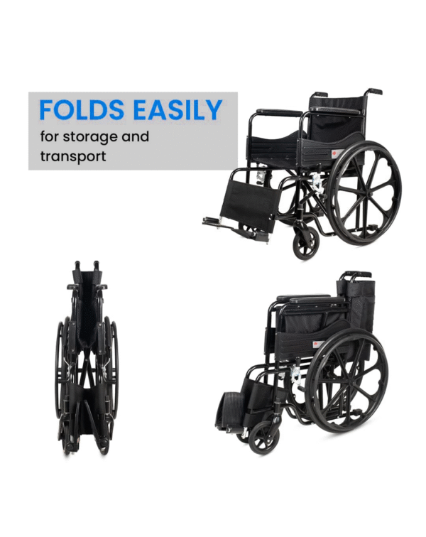 Veayva Folding mag wheel chair with dual break and sharp black colour - Image 4