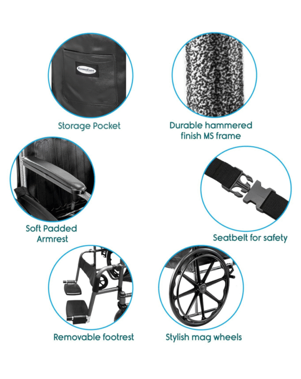 KosmoCare Dura Rexine Wheelchair | Self-Propelled & Attendant Use - Image 2