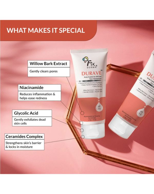 Fixderma Durave Acne Control & Oil Free Moisturizer for Face with Glycolic Acid - Image 2