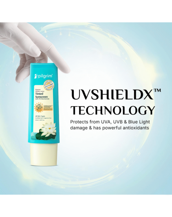 Pilgrim Korean White Lotus Tinted Sunscreen SPF 50+ PA++++ with 3% Niacinamide - Image 2