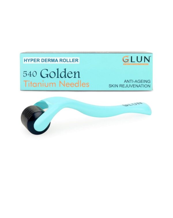 GLUN® Full Body Acupressure Derma Roller, 540 Golden Titanium Micro Needles Cosmetic Device for Face Beauty