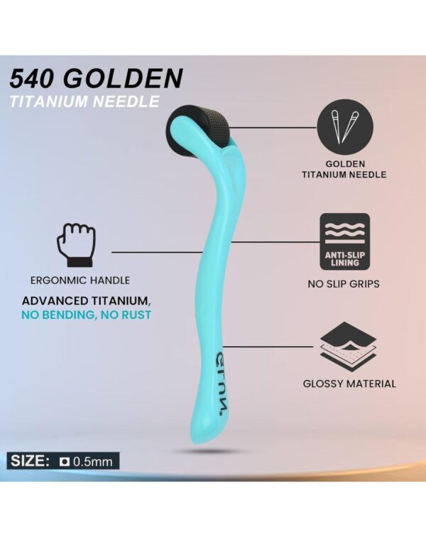 GLUN® Full Body Acupressure Derma Roller, 540 Golden Titanium Micro Needles Cosmetic Device for Face Beauty - Image 2