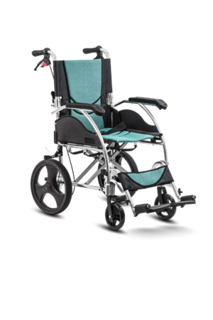 KosmoCare Stylex Premium Imported Ultra lightweight Transporter Wheelchair With Seat Belt -Crest Series-Light Blue