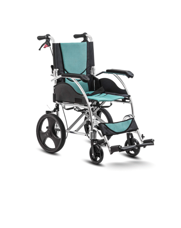 KosmoCare Stylex Premium Imported Ultra lightweight Transporter Wheelchair With Seat Belt -Crest Series-Light Blue