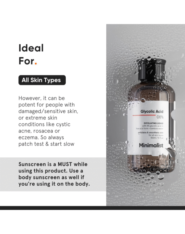 Minimalist 8% Glycolic Acid Toner For Glowing Skin | Multi-functional Exfoliating Toner With Bamboo Water - Image 3