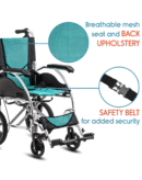 KosmoCare Stylex Premium Imported Ultra lightweight Transporter Wheelchair With Seat Belt -Crest Series-Light Blue