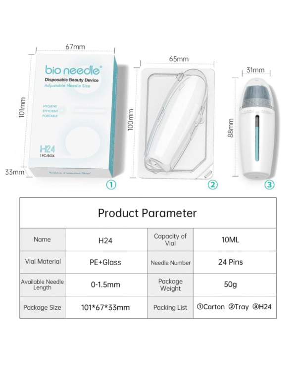 Adjustable Derma Stamp BioNeedle H24 Hydrapen – Amazing Serum Applicator for Hair, Beard Growth - Microneedling Skin Pen - Image 2