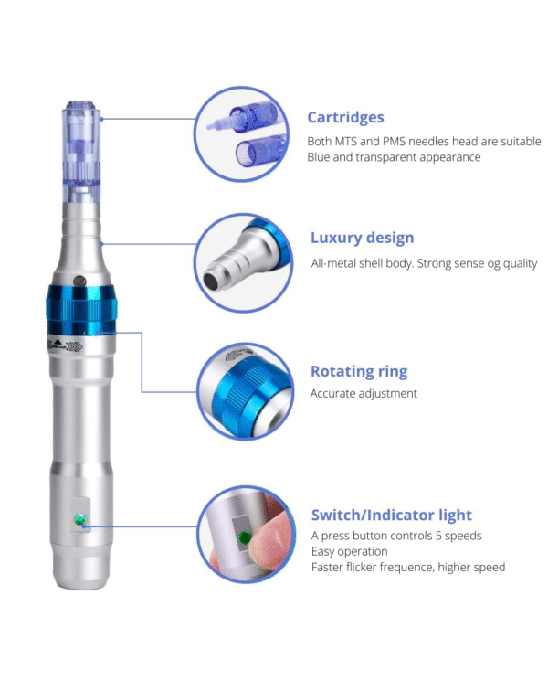 Dr. Pen Ultima A6 Electric Wireless Professional Skin Care Instrument Kit Including 12 Cartridges - Six 12 Pin, Six 36 Pin, Silver - Image 2