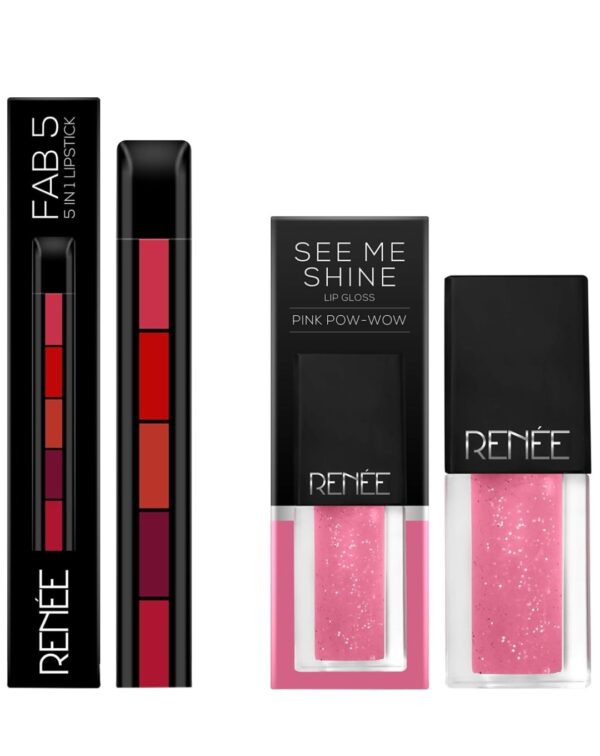 RENEE Fab 5 Matte 5-in-1 Lipstick & See Me Shine Lip Gloss Pink Pow-Wow