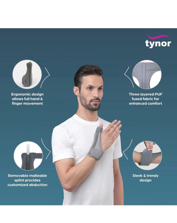 TYNOR Thumb Spica Splint, Grey, Universal Size - Image 2