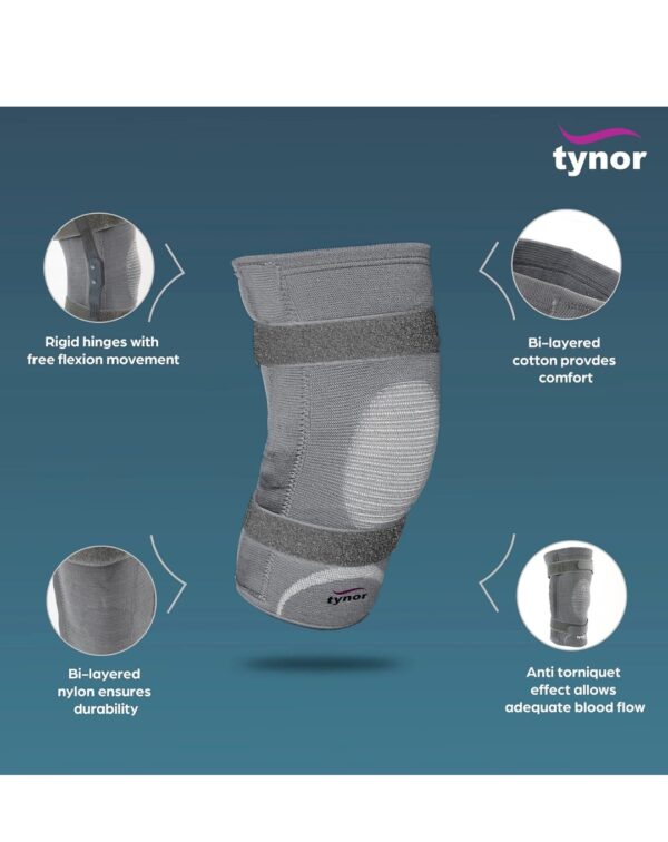 TYNOR Knee Cap With Rigid Hinge, Grey, Large - Image 2