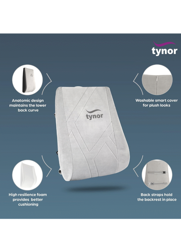 Tynor Back Rest Full, Grey, Universal Size - Image 2