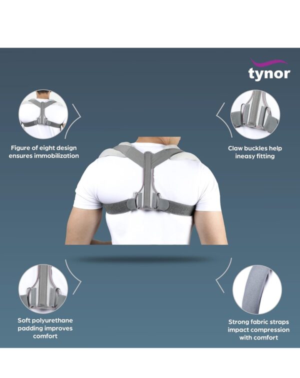 TYNOR Clavicle Brace with Fastening Tape, Grey, Large - Image 2
