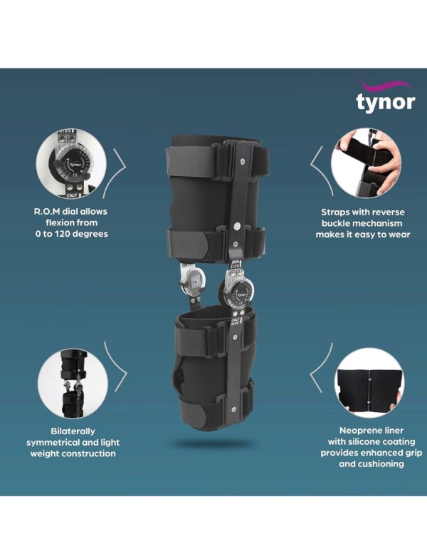 TYNOR R.O.M. Knee Brace 18"/46cm, Black, Universal Size - Image 3